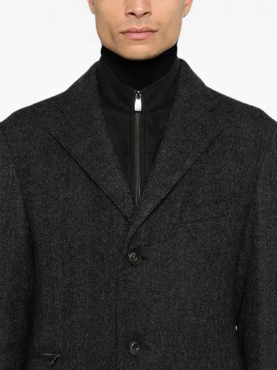 Corneliani Herringbone Single-breasted Coat In Gray