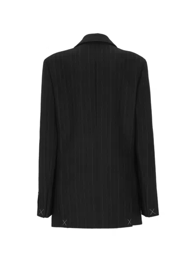 Off-white Pinstripe-pattern Single-breasted Blazer In Black