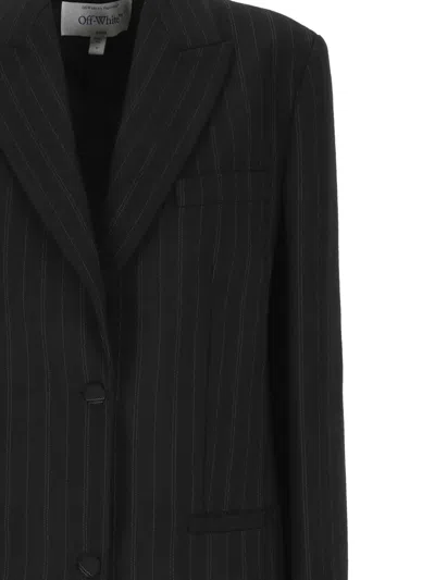 Off-white Pinstripe-pattern Single-breasted Blazer In Black