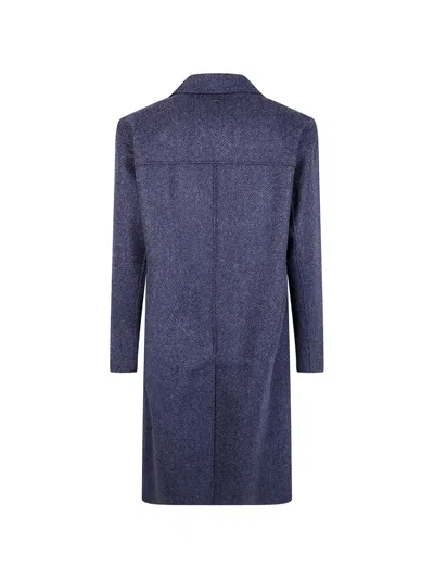 Herno Herringbone Single-breasted Coat In Blue
