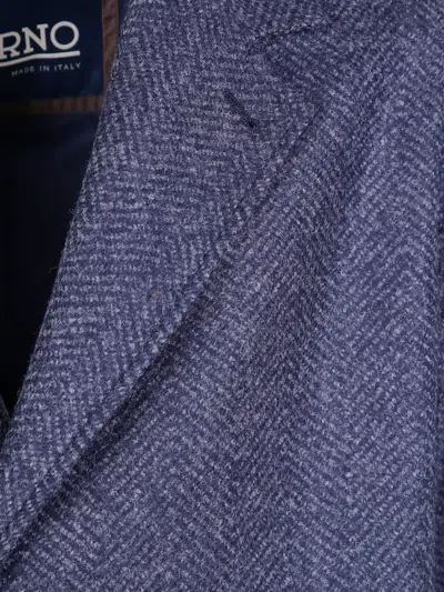 Herno Herringbone Single-breasted Coat In Blue