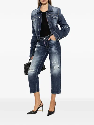 Dsquared2 Distressed-effect Denim Jacket In Black