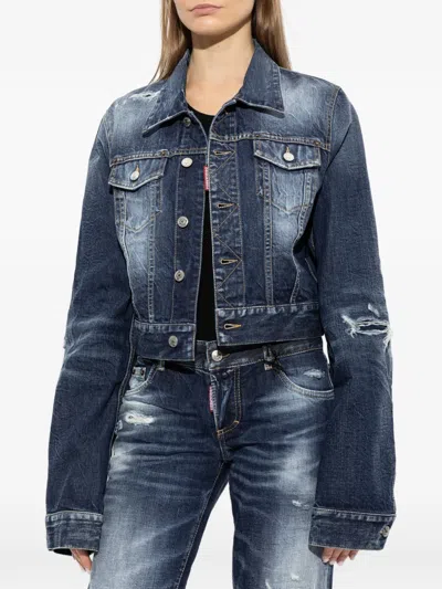 Dsquared2 Distressed-effect Denim Jacket In Black