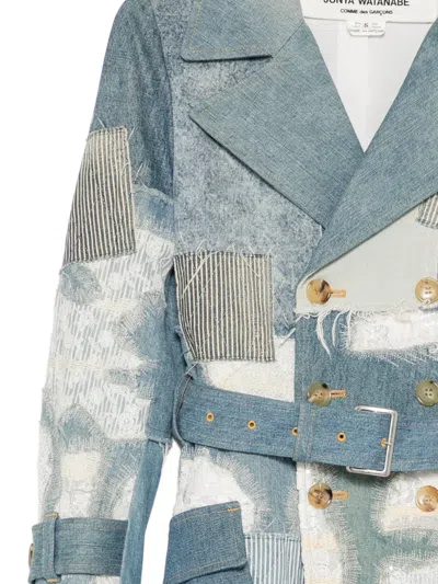 Junya Watanabe Lace Patchwork Denim Trench Coat In Multi
