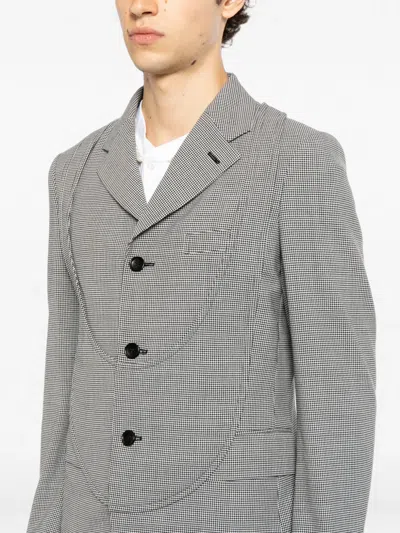 Black Comme Des Garçons Houndstooth-pattern Panelled Jacket In Gray