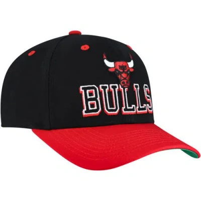 Mitchell & Ness Black/red Chicago Bulls Backside Script 2-tone Pro Crown Adjustable Hat In Black