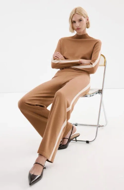 Mango Contrast Stripe Knit Pants In Brown