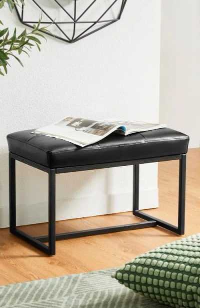 Glitzhome Modern Thick Leatherette Accent Stool With Metal Frame In Black
