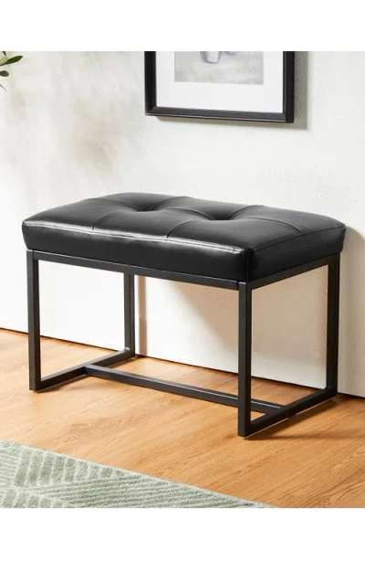 Glitzhome Modern Thick Leatherette Accent Stool With Metal Frame In Black
