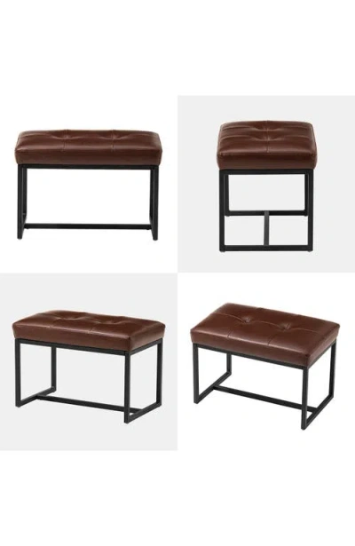 Glitzhome Modern Thick Leatherette Accent Stool With Metal Frame In Coffee
