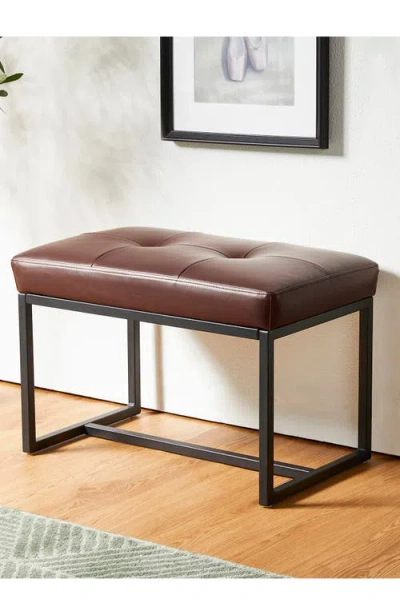 Glitzhome Modern Thick Leatherette Accent Stool With Metal Frame In Coffee