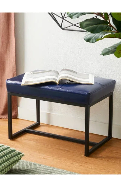 Glitzhome Modern Thick Leatherette Accent Stool With Metal Frame In Navy Blue