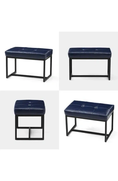 Glitzhome Modern Thick Leatherette Accent Stool With Metal Frame In Navy Blue