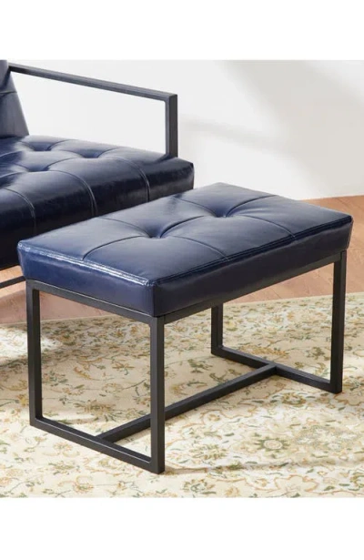Glitzhome Modern Thick Leatherette Accent Stool With Metal Frame In Navy Blue
