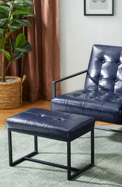 Glitzhome Modern Thick Leatherette Accent Stool With Metal Frame In Navy Blue