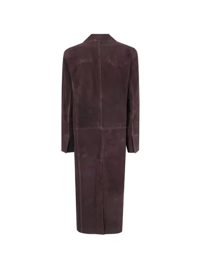 Arma Single-breasted Suede Coat In Brown