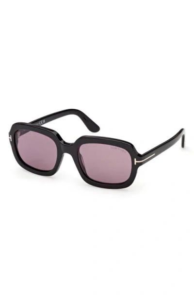 Tom Ford Lana 53mm Rectangular Sunglasses In Black/t/logo