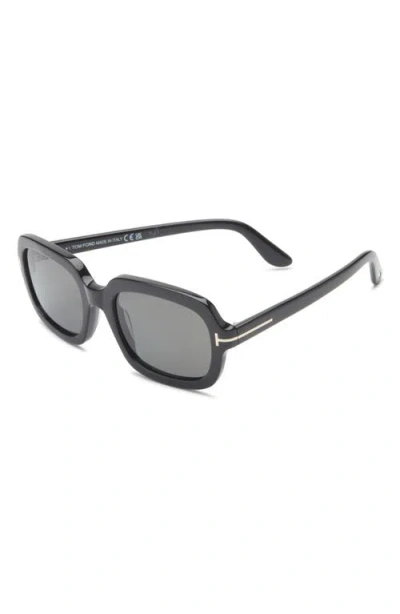 Tom Ford Lana 53mm Polarized Rectangular Sunglasses In Shiny Black/t/logo