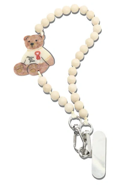 Solar Eclipse Mama Bear Beaded Phone Wrist Strap In Cream