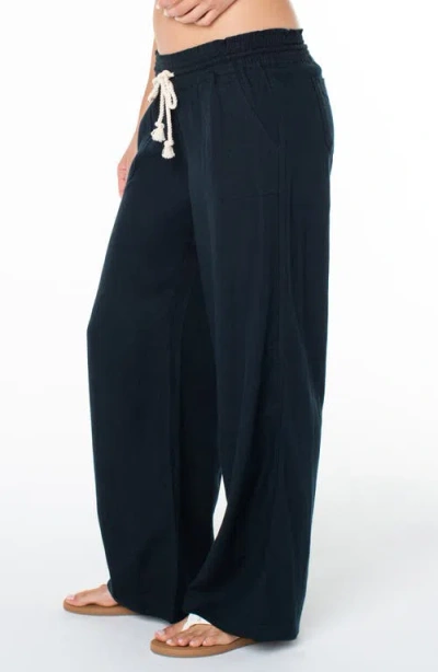Roxy Oceanside Wide Leg Linen Blend Drawstring Pants In Blue