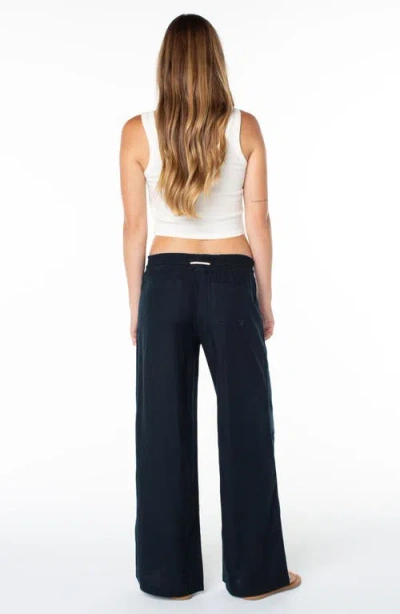 Roxy Oceanside Wide Leg Linen Blend Drawstring Pants In Blue