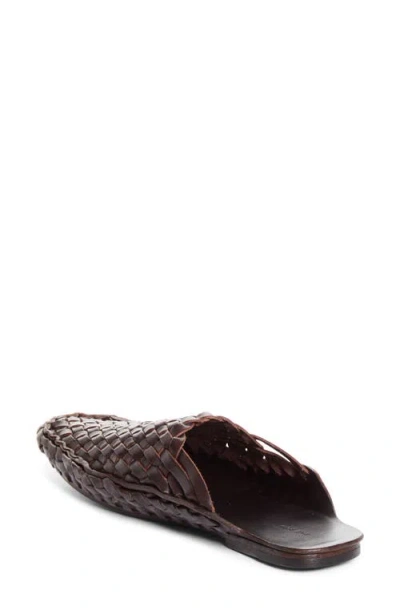 The Row Woven Leather Flat Mule In Lacquer Brown