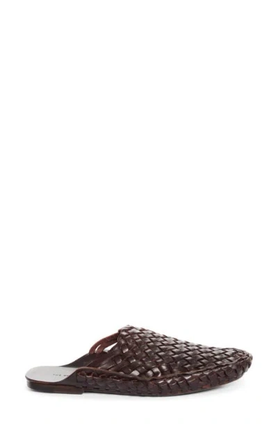 The Row Woven Leather Flat Mule In Lacquer Brown