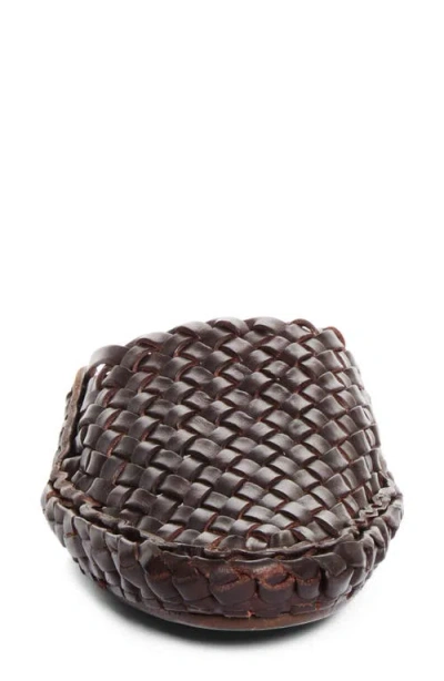 The Row Woven Leather Flat Mule In Lacquer Brown