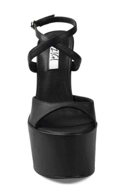 Zigi Ankle Strap Platform Sandal In Black Leather