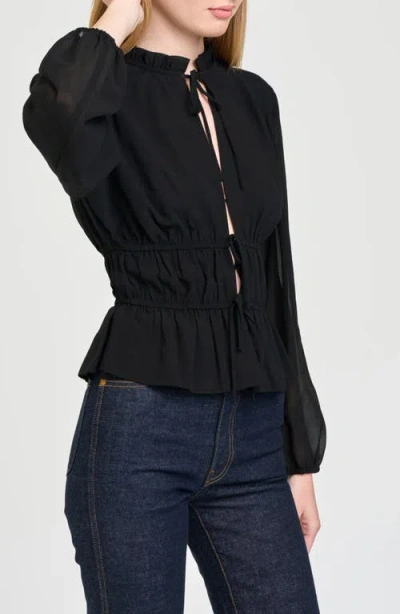 Wayf Jess Drawstring Stretch Cotton Poplin Top In Black