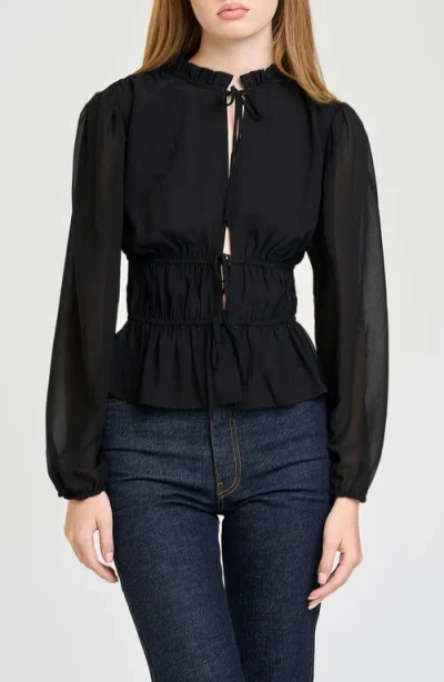 Wayf Jess Drawstring Stretch Cotton Poplin Top In Black