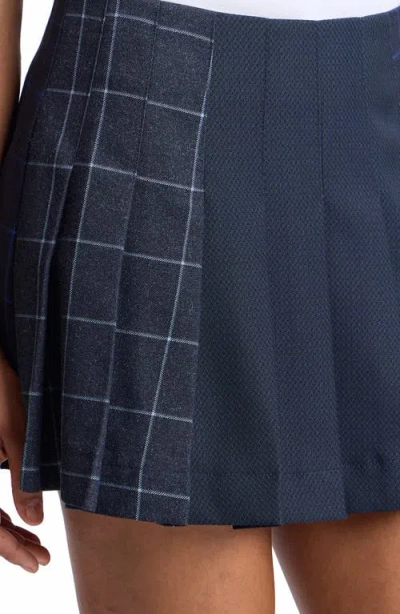Avec Les Filles Windowpane Pleated Mini Skirt In Blue