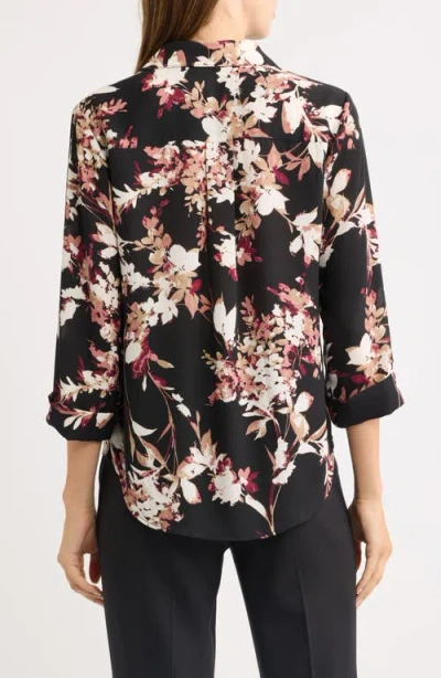 Ak Anne Klein Roll Tab Woven Top In Multi