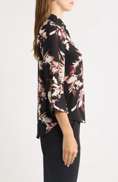 Ak Anne Klein Roll Tab Woven Top In Multi