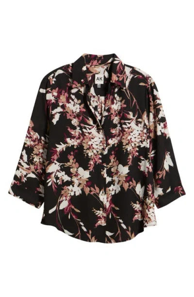 Ak Anne Klein Roll Tab Woven Top In Multi