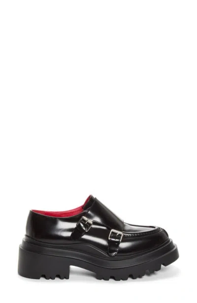 Plan C Monk Strap Buckle Platform Loafer In Black