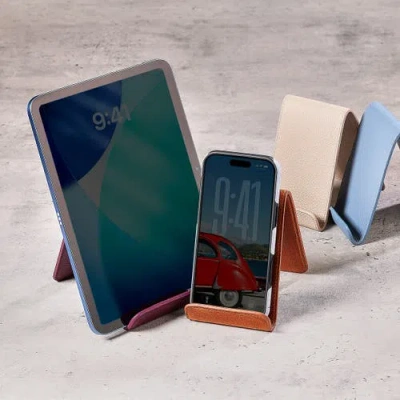 Graphic Image Leather Phone Tablet Holder In Cognac