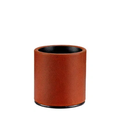 Graphic Image Leather Pencil Cup In Cognac