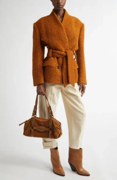 Isabel Marant Syndra Boucle Belted Oversized Wrap Jacket In Brown