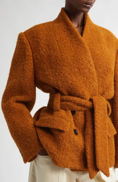Isabel Marant Syndra Boucle Belted Oversized Wrap Jacket In Brown