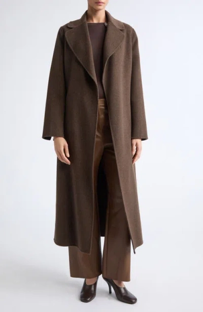 Max Mara Smmpace Long Wool Blend Belted Coat In Brown
