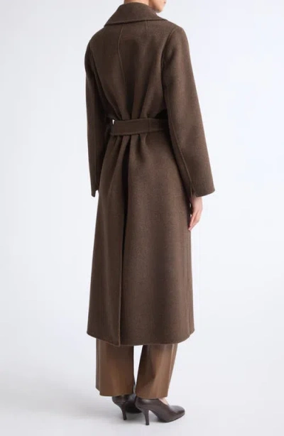 Max Mara Smmpace Long Wool Blend Belted Coat In Brown