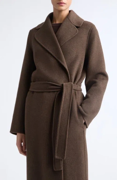 Max Mara Smmpace Long Wool Blend Belted Coat In Brown