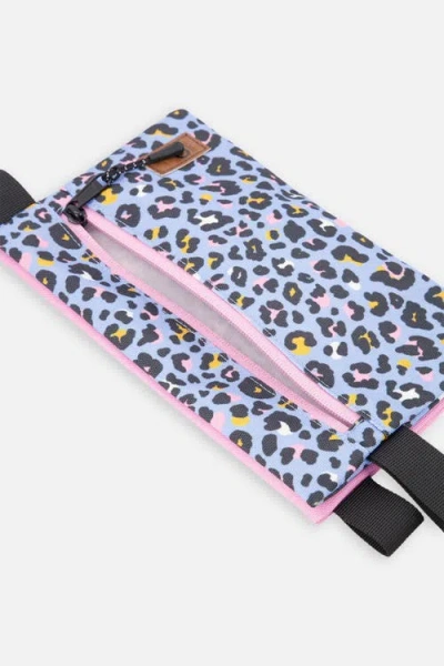 Deux Par Deux Leopard Charming Functional Compact Pencil Case In Blue Leopard Print