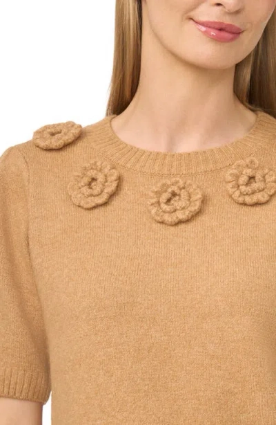 Cece Rosette Short Sleeve Sweater In Neutral