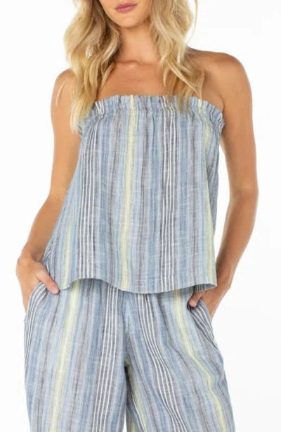 Roxy Offshore Stripe Strapless Cotton Top In Blue