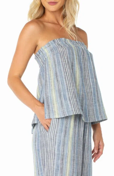 Roxy Offshore Stripe Strapless Cotton Top In Blue