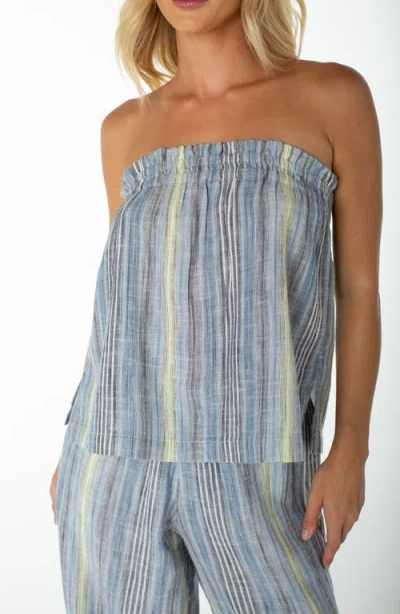 Roxy Offshore Stripe Strapless Cotton Top In Blue