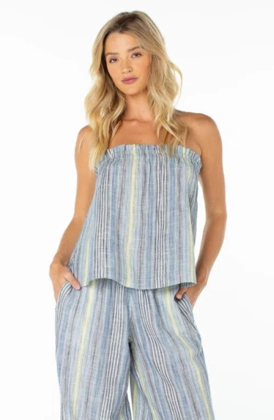 Roxy Offshore Stripe Strapless Cotton Top In Blue