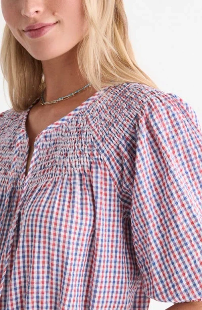 Vineyard Vines Devin Check Puff Sleeve Top In Multi